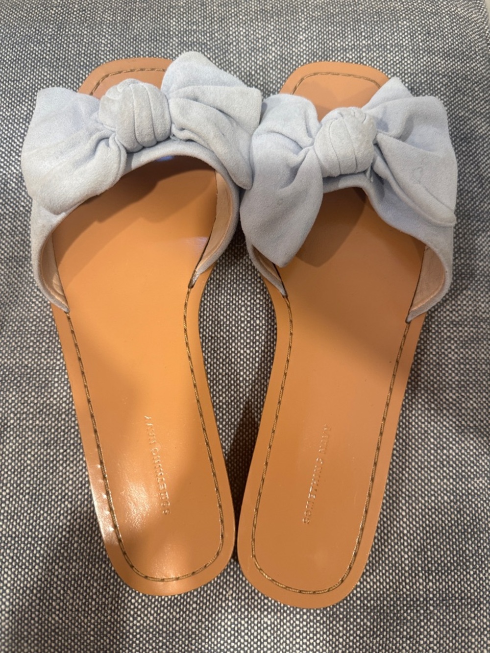 Something Navy Light Blue Bow Slide Sandals for Women
